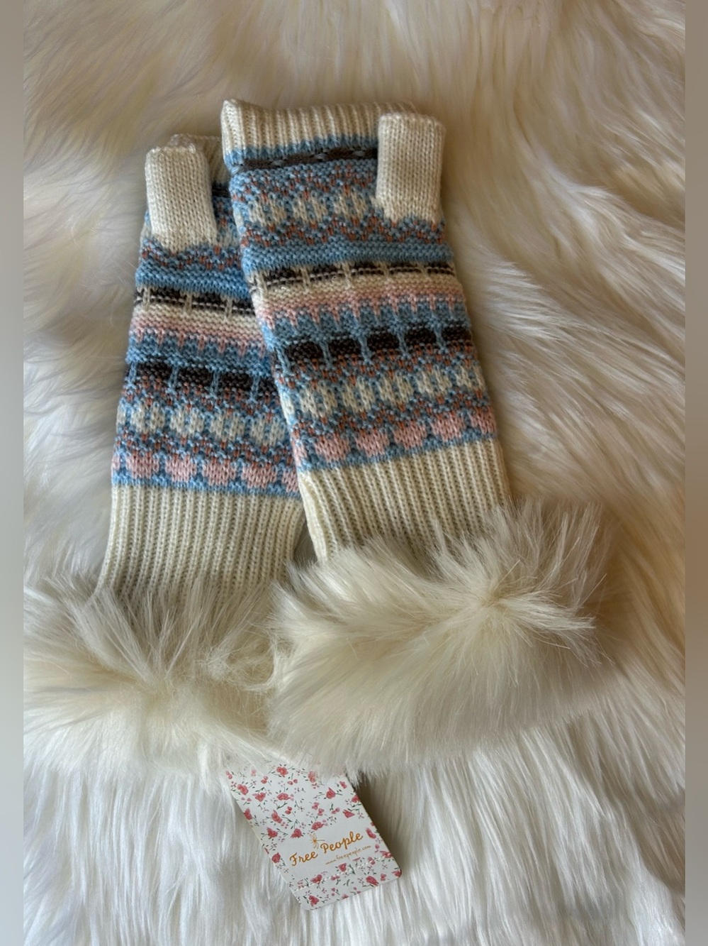 NWT Free People Melt My Heart Faux Fur Trim Arm Warmers